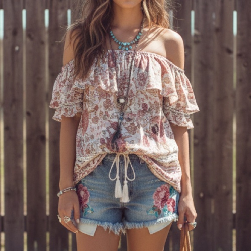 SPELL and the Gypsy Zahara Off the Shoulder Boho Top SIZE MEDIUM